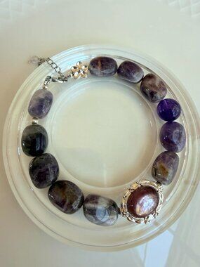 Amethyst Bracelet Mica Centerpiece Chunky Statement Purple Stone